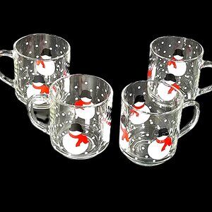 Luminarc Snowman Coffee Mug Holiday Winter Cocoa Tea Clear Glass France READ